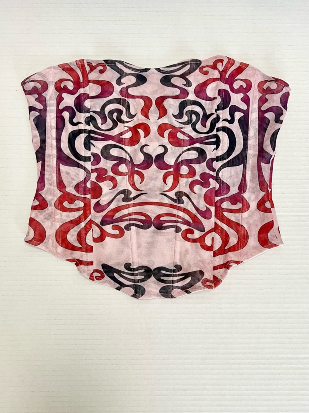 Miaou x Sheer Mesh Corset Purple Swirl M Strapless Zipper Y2K Festival Rave